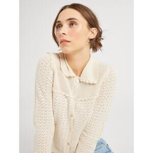 MILLE Andie Lightweight Crochet Cardigan Ivory Large Boho Cottagecore Cream NEW